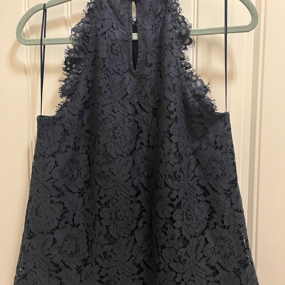Olivia Grey Navy Black Lace Keyhole Back Blouse - Picture 2 of 3